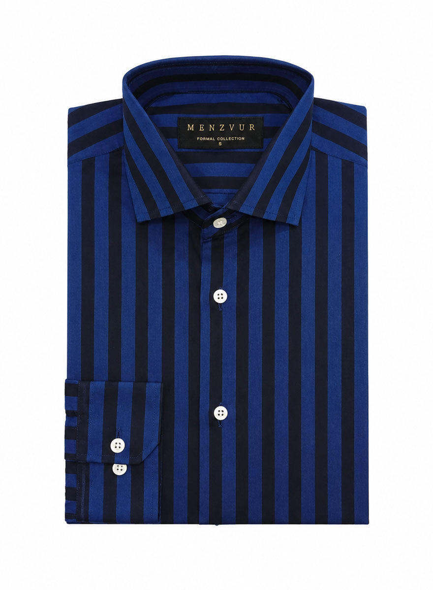 Royal Blue & Black Striped Formal Shirt